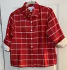 Linea by Louis Dell’Olio SZ S Red & White Check Button Up Silk Top NWT 3/4 Slv