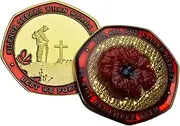 World War Armistice Commemorative Gold Silver Enamel Remembrance History Heptagonal Coin - WW1 WW2 Centenary Collectible Retro Embossed Military Tributes Memorial Victory in Europe Day