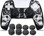 Laser Carving Silicone Skin for PS5 Controller x 1(Skulls White) with Exclusive Thumb Grips x 8