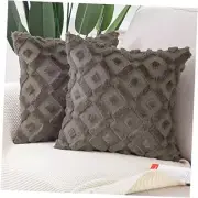 Set of 2 Plush Short Wool Throw Pillow Covers 26" x 26" (Pack of 2) Taupe