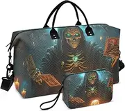 [ZRYSMY] Skeleton Witch Card Duffel Bag for Traveling, Travel Bag Gym Bag, with Multiple Interior Pockets Shoulder Weekender Bag for Women Men with Toiletry Bag 20.5L x 1.9W x 13.8H, Multi-Colored, one