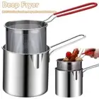 Stainless Steel Deep Frying Pot with Lid Milk Warmer Pot Frying Basket Kitchen