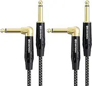 Cable Matters Braided 2-Pack 1/4 Inch TS Right Angle Electric Guitar Cable 3 Feet - Straight to Right Angle Cord for Bass, AMP, Mixer, Equalizer