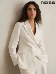 Reiss White Devon Linen-Blend Double-Breasted Suit Jacket (AP8485) | $570