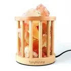 Natural Himalayan Rock Salt Lamp Wood Base and Basket