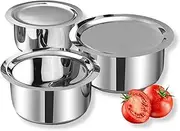 Vinod Induction Stainless Steel Friendly Tope Set with lid- 3 Pieces (Mirror_1 LTR, 1.4 LTR, 1.8 LTR)