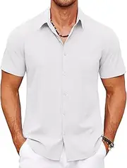 Coofandy Men's Short Sleeve Button Down Shirt Casual Summer Beach Shirts Vacation Wedding Shirt with Pocket