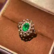 18K Gold Plated 925 Silver Natural Oval Cut Emerald Engagement Ring for Her
