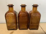 Set Of 3 Jackson Scotch Whiskey Bottle Amber Brown Glass Cork Stopper Empty