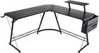 -Shaped Gaming Desk 129x129cm, Computer Workstation with Monitor Stand & Footres