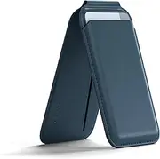 Satechi Magnetic Magsafe Wallet, Vegan-Leather Double Flap Stand Card Holder, 4 Slots with Front NFC Pass-Through, Adjustable Phone Attachment for iPhone 16/15/14/13/12, Travel Accessory - Dark Blue