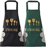 2 Pack Kitchen Cooking Aprons, Waterproof and Oil-Proof Wipe-able Hand Apron, Chef Apron with Pockets for Women Men black