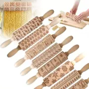 Christmas Embossing Rolling Pin Baking Cookies Dough Cake Engraved Roller Xmas