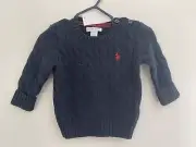 Ralph Lauren Baby Boys 100% Cotton Classic Cable Knit Pullover Sweater Navy 6M