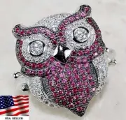 Owl 1CT Treated Ruby & Topaz 925 Solid Genuine Sterling Silver Ring Sz 8 UB2-3