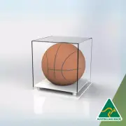 Basketball Display Case, WHITE Base, Clear Acrylic Perspex - Ball Memorabilia