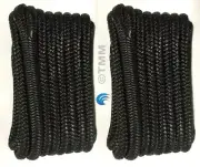 (2) Black Double Braided 1/2" x 15' ft Boat Marine HQ Dock Lines Mooring Ropes