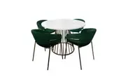HomeStar 5Pcs Dining Set Round Faux Marble Dining Table White W/ 4 Dining Chair Velvet Green