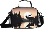 Moose Forest Sunset Insulated Lunch Box for Women Men - Ideal for Work, Picnics - Includes Adjustable Shoulder Strap