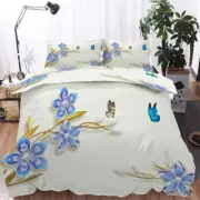 Blue Open Flower 3D Printing Duvet Quilt Doona Covers Pillow Case Bedding Sets