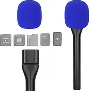 YOUSHARES Mic Holder for DJI RODE Microphone, Mic Handle Interview Stand for Wireless GO II and More Lavalier Mics with Mic Cover Foam Adapter for Interview, Vlogging, Podcast(Blue Foam)