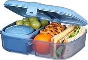 [Sistema] Ocean Bound Plastic Ribbon Lunch Box | 1.1 L Bento Box with Yoghurt/Fruit Pot and Compartments | BPA-Free | Teal OR Blue (Colour Not Selectable) | 1 Count