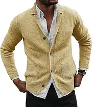 [JEShifangjiusu] Mens Tailored Collar Cardigan Sweaters Elastic Long Sleeve Pockets Knitwear Button Down Knit Blazer Jacket