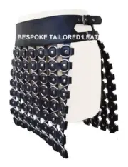 Mens Black Leather Gladiator Kilt Skirt With Stud Pleated