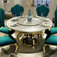 在飛比找樂天市場購物網優惠-桌子 后大理石餐桌椅套裝家用餐桌帶轉盤不銹鋼大圓桌