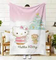 Hello Kitty Christmas Blanket Holiday Santa Dress XL QUEEN Plush Throw Blanket