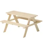 Children's Outdoor Seating Set, 2 Benches with Table, Natural Solid Wood, Picnic