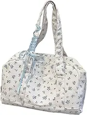 [Ghjkldha] Floral Duffle Bag, Large-Capacity Flower Tote Bag, Waterproof Shoulder Purse with Bow, Cute Carry- Weekender Pouch, Soft Luggage for Beach, Yoga, Workout, Hospital