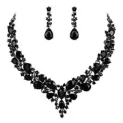 Women's Wedding Bridal Austrian Crystal Teardrop Cluster 02-Black Black-Tone