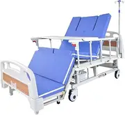 Equipmed Medical Bed, w/Mattress & Over Bed Table, Back and Leg Lifting, Lateral Tilting, Commode Bowl, IV Pole, Home Aged Care or ICU Hospital