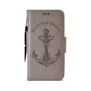 Pressed Printing Mermaid Anchor Pattern Horizontal Flip PU Leather Case for Sony XZ4 Compact, with Holder & Card Slots & Wallet & Photo Frame (Grey)