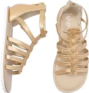[MIXIN] Girls Gladiator Sandals for Toddler/Little Kids Open Toe Cute Strappy Summer Flat Shoes with Zipper, Gold, 7 Toddler