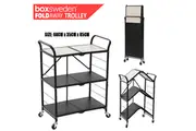 Boxsweden Foldable 3 Tier Storage Trolley Shelf Rack Wood Top Cart Wheel Portabe