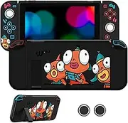 JEMDO Protective Case Compatible with Nintendo Switch NS 2017, Slim Soft TPU Dockable Cover Protective Case for Switch Console and Grip Joy-Con, Switch Protector with 4 Thumb Grips,Fishstick