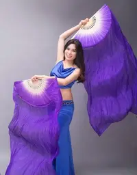 在飛比找Yahoo!奇摩拍賣優惠-艾蜜莉舞蹈用品*肚皮舞真絲長綢扇/紫色長飄扇150cm$35