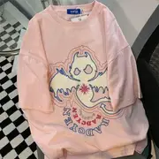 Short Sleeve Monster Embroidered Oversized Tee Pink - XL