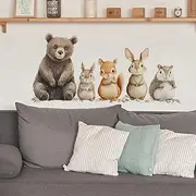 Cute Cartoon Animals Wall Decals Removable Wall Stickers for Bedroom Nursery, Bear Rabbit Squirrel Mouse Jungle Safari Wall Murals Peel and Stick Wall Art Decor
