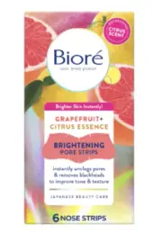 Biore Brightening Pore Strips, Grapefruit + Citrus Essence, 6 Nose Strips