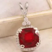 5.50ct Cushion Natural Red Ruby & Diamond Pendant 18K White Gold Plated No Chain
