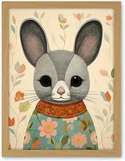 Artery8 Floral Chinchilla Cute Flower Floral Artwork for Kids Bedroom Baby Nursery Artwork Framed Wall Art Print 18X24 Inch