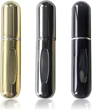 MuOu 3 Pack - 5 Milliliter Mini Refillable Perfume Atomizer Bottle, Multicolor Perfume Spray, Scent Pump Case for Traveling and Outgoing (Gold-Black-Silver)