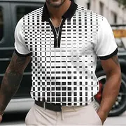 Men's Geometic Line Zip Polo Shirts Short Sleeve Polo Shirts Collared Shirts Business Casual Business Athleisure Wear to work Daily Wear 3D Print Summer Pink B