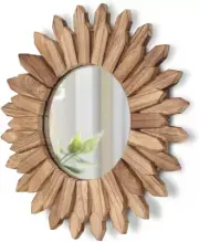 Mirror Wall Decor 12 Inch Rustic round Wood Mirror Decorative Boho Sunburst Mirr