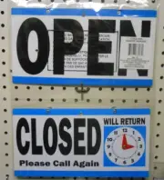 TWO Open/Closed Signs with Will Return Clock Business Retail Sign BLUE