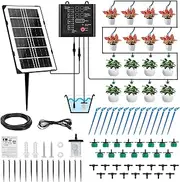 Solar Automatic Drip Irrigation Kit 30 Pots Drip Irrigation System for Potted Plants with 12 Timer Modes, Two Types of Drip Tips Plant Watering Devices for Indoor & Outdoor