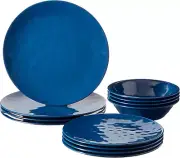 - 89211RM Melamine 12 Pc Dinnerware Set, Service for 4, Cobalt Blue